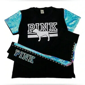 Victoria's Secret Pink Mermaid  Bling Shirt/ yoga
Leggings Outfit XL